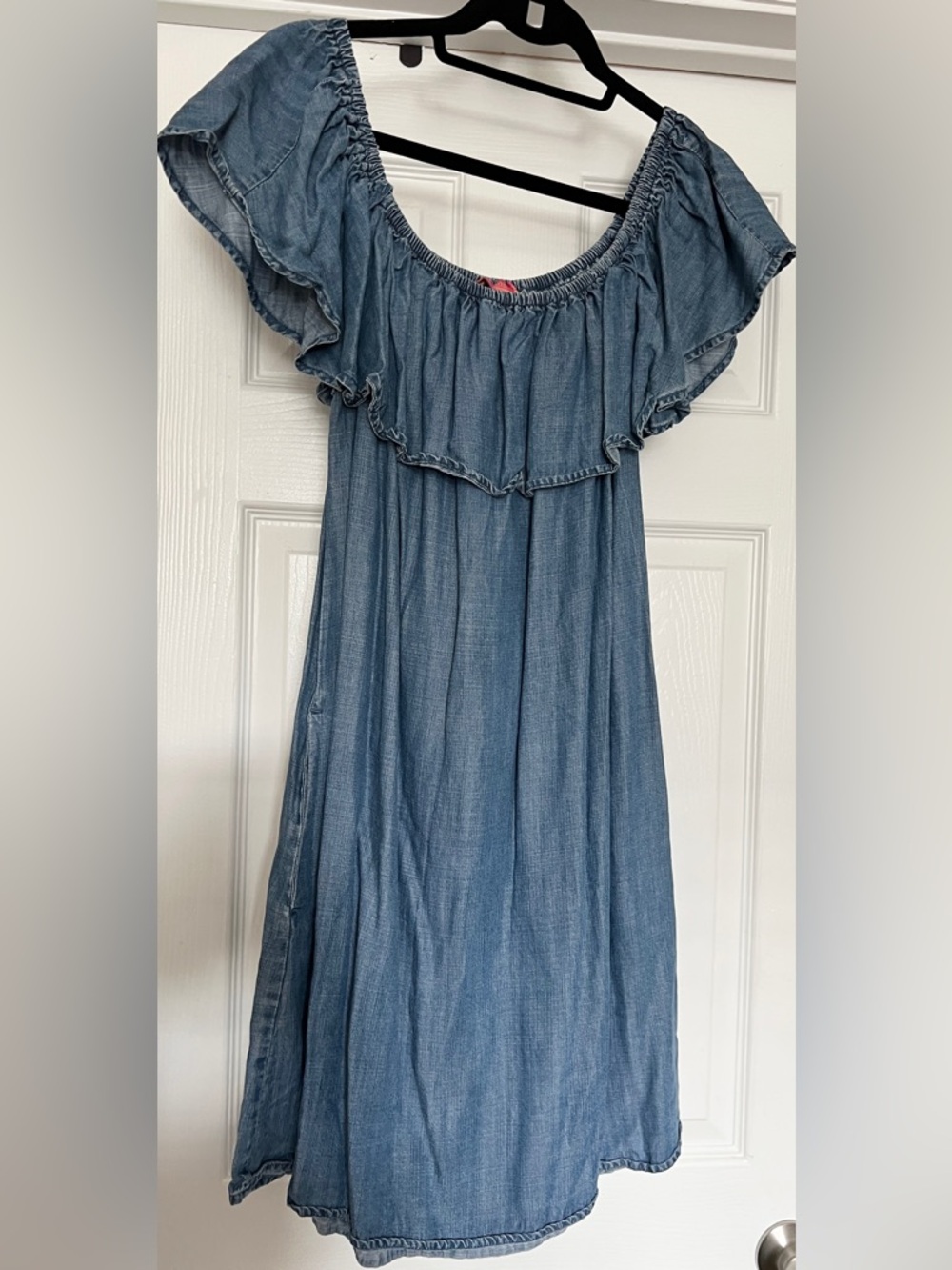 Catherine Malandrino Denim Chambray Ruffle Off-Shoulder Dress - Sz L